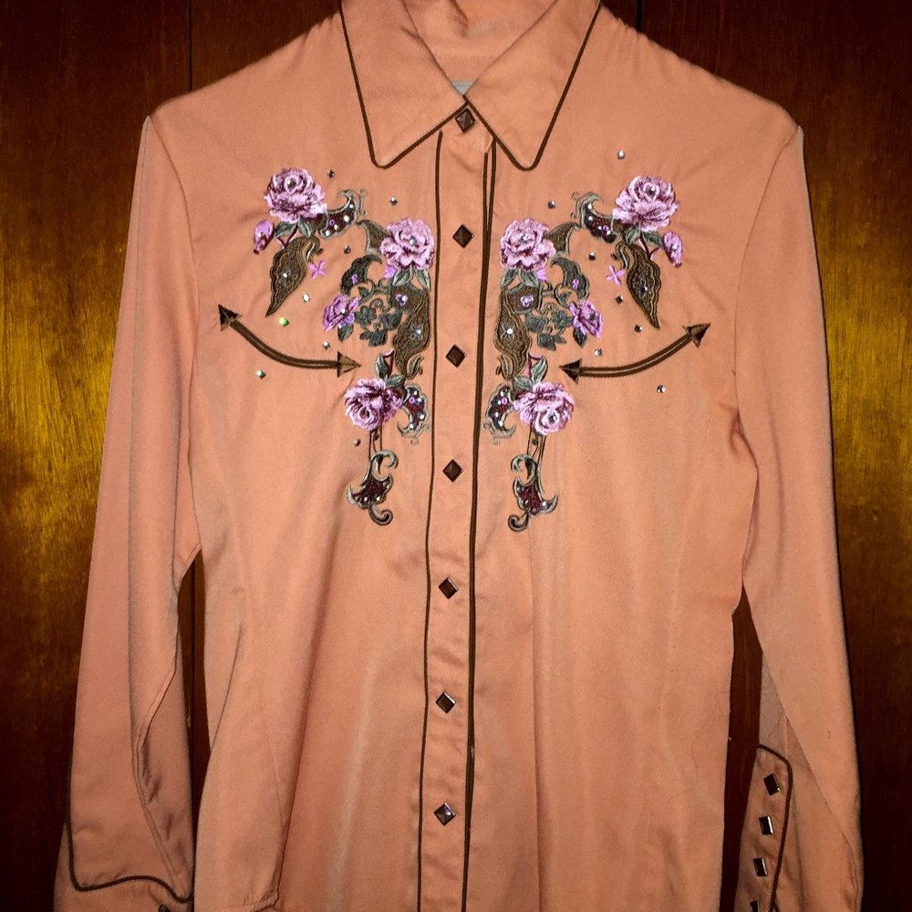 Scully Women's Western Roses 'n Rhinestones Western Snap Shirt - Sz Small